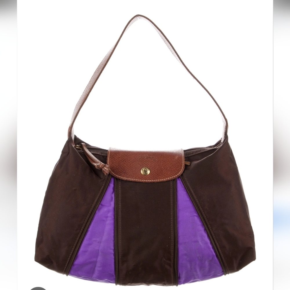 Longchamp Le Pliage Bi-color Purple & Brown Handbag Purse